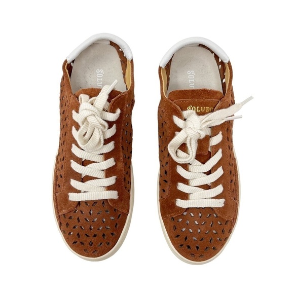 Soludos Brown Leather Ibiza Perforated Lace Up Fashion Sneaker Size 6 - Picture 1 of 9